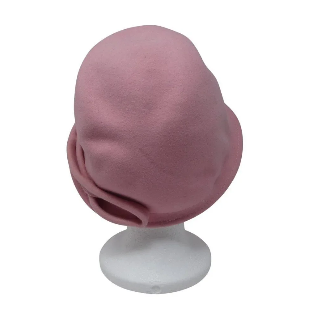 Vintage Ophelie Pink Wool Felt Flower Detail Bucket Cloche‎ Hat